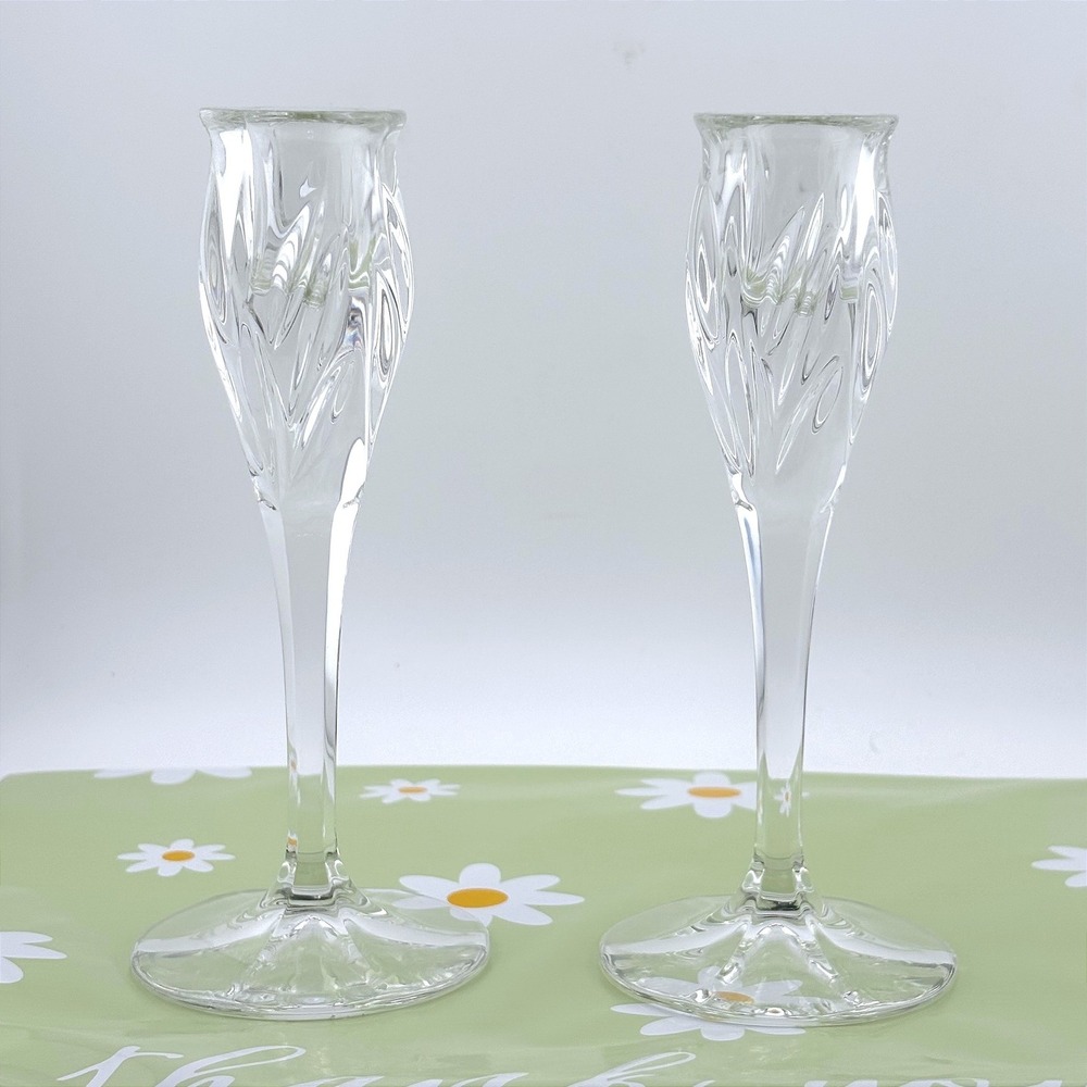 Clear‎ Crystal Glass Taper Candlestick Holders Twisted Swirl Set of 2